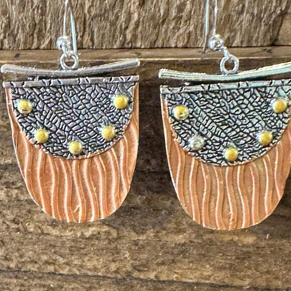 Handcrafted Bohemian Copper Dangle Earrings, Retro Ethnic Style , Gift Box - Picture 3 of 8